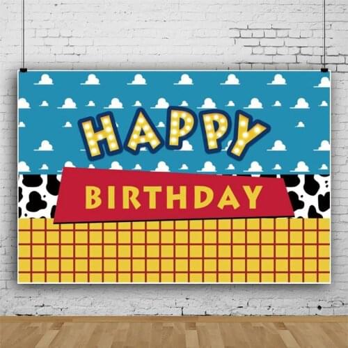 Blue Sky White Clouds Yellow Check Backdrop Kids Birthday Party Room Decoration Photography Studio Photo Custom Vinyl Background