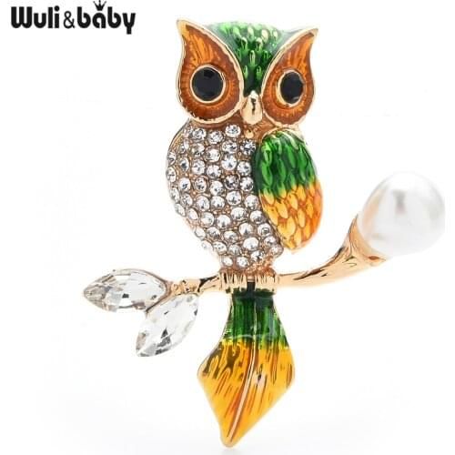 Wuli&baby Enamel Classic Owl Brooches For Women Rhinestone Bird Office Party Brooch Pins Gifts