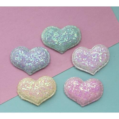30pcs Shiny Fabric Padded Patches Glitter Heart Appliques for Craft baby accessories Supplies DIY Hair Clips ornament