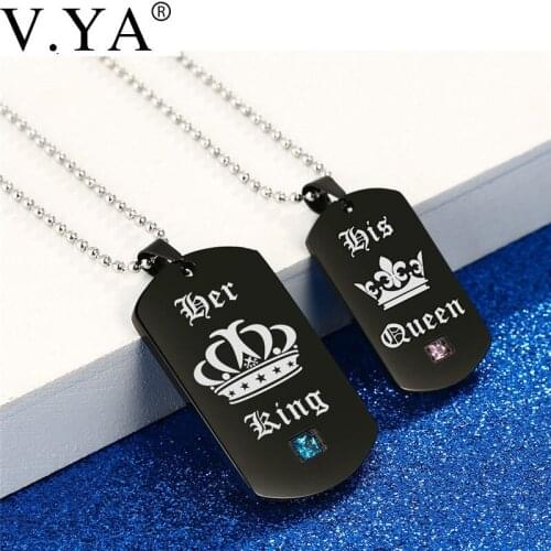 V.Ya 2018 Hot Sale Crystal Black Color Couple Necklace Her King & His Queen Crown Pendant Necklace for women and menJewelry Gift
