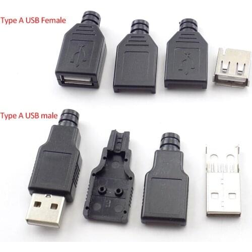 1/5/10pcs Type A Female USB 2.0 Male USB 4 Pin Adapter Socket Solder Connector With Black Plastic Cover DIY Connector Plug