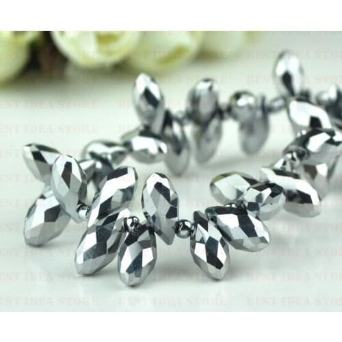 100pcs 6x12mm Silver Plating Color Briolette Pendants Waterdrop Crystal Glass Jewelry Loose Teardrop Beads DIY