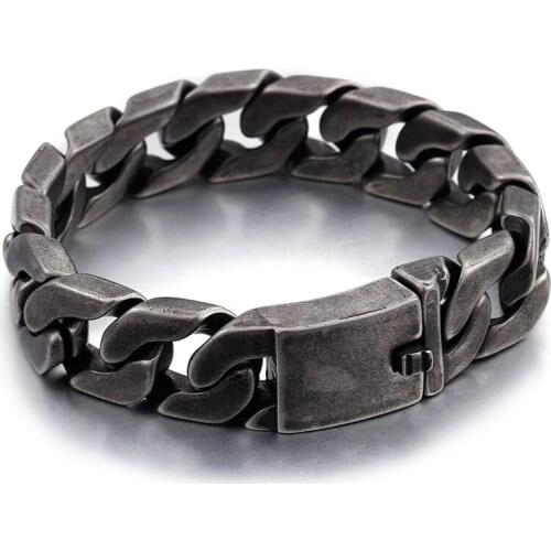 17mm wide 8.66 inch lenght Stainless Steel Vintage black Cuban Curb Link Chain Bracelet Bangle for mens xmas gifts
