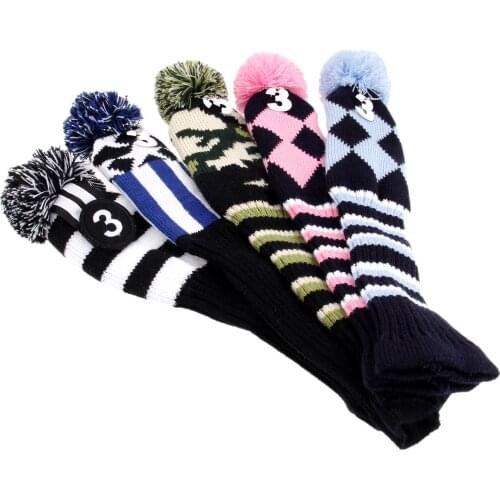 3Pcs/set Pom Pom Golf Hybrid Club Head Covers Soft Wool Knitted Golf Headcover 1Pc For Driver & 2Pcs For Fairway Woods 5 Colors