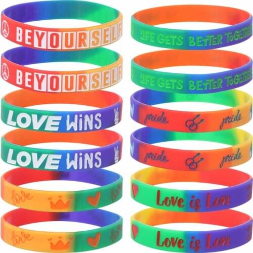 300pcs Rainbow Gay Pride Silicone Bracelets Rubber Wristbands Free Shipping by DHL