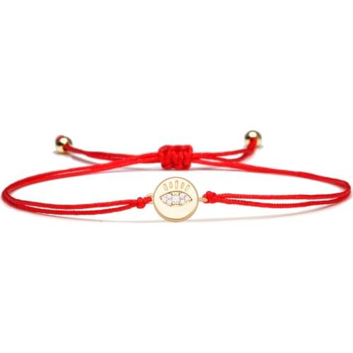 White Cubic Zirconia Stones Copper Evil Eye Round Charm Bracelet Women Good Luck Protection Kabala Red String Braided Jewelry