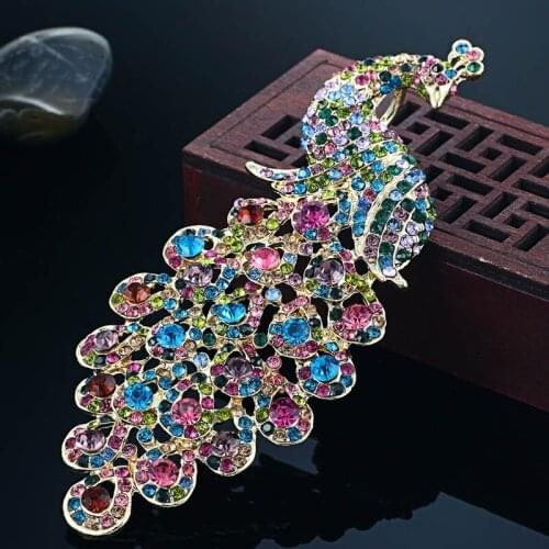 Big Size Peacock Rhinestone Brooches And Hijab Pins For Women Wedding Accessories Very Nicely Christmas Brooch Pins Broches