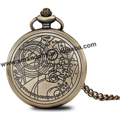 Retro Geometric Patterns Messy Pattern Pockets Watch Round Men Women Best Promotion Bronze Watches Fashion Women Dress Necklace
