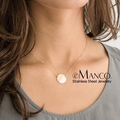 E-Manco Ladies Korean Style Chokers Necklaces for women Stainless Steel Necklace Round Pendant Simple Necklace