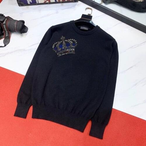 European And American Cashmere0 Winter Super Warm Oversized Brand Mens Sweater Crown Rhinestone Autumn Tops Pullover