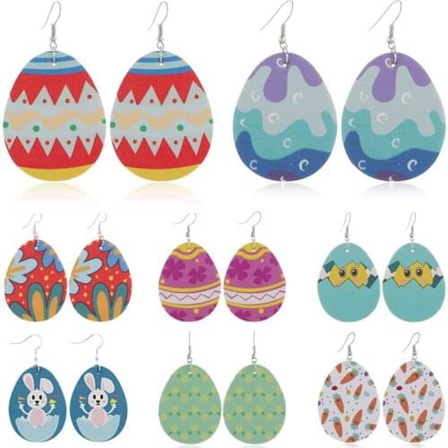 Personality Egg Rabbit Easter Bunny Leather Earrings Fashion Geometric Multiple Colors Animal Pendant Earrings For Women Jewelry