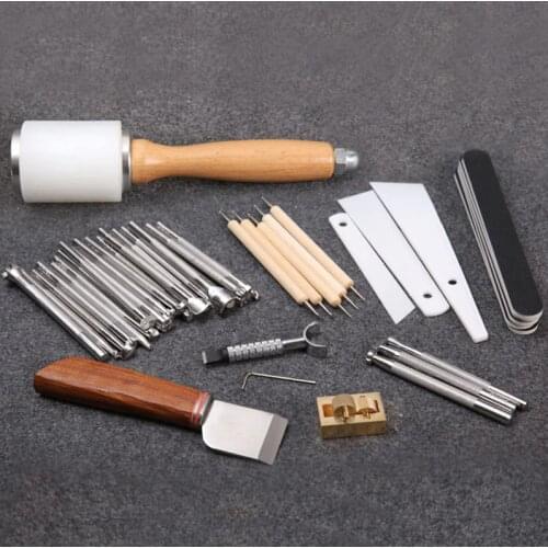 Handmade Leather Carft Carving Tools Leather Printing Cutting Knife/Hammer/Leather Swivel Knife/Tool Storage Box DIY Supplies