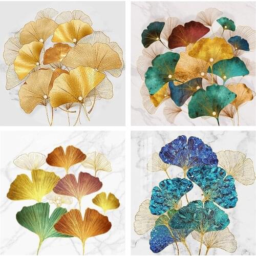 Creative Pattern Embroidery Cloth Kit Ginkgo Leaf Cross Stitch 11CT Stamped Embroidery Cloth Color Threads Tools Kit