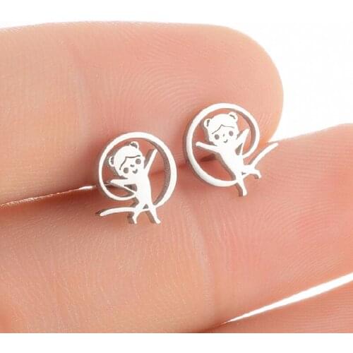 Tiny Stainless Steel Girl Rope skipping Stud Earrings Small Games Sports Earring For Kids Lovely Memory Jewelry Party Jewelry