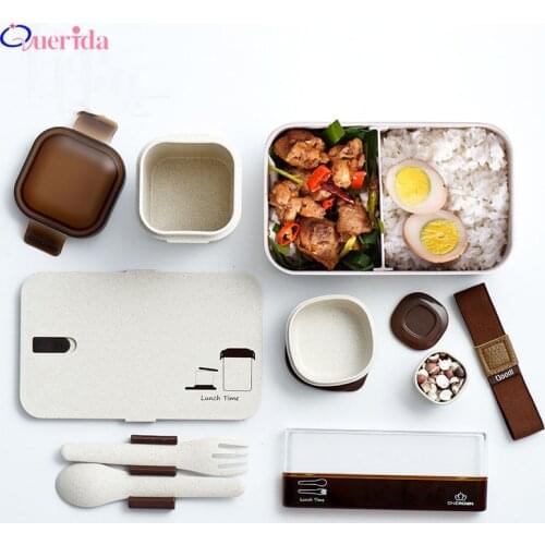 1000ML Japanese Style Rice Fiber Leakproof Lunch Box Microwave Portable Student Picnic Bento Box Soup Tableware Gift Box Set