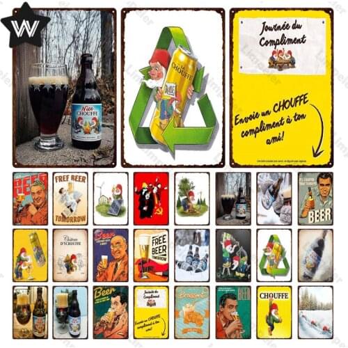 Beer Metal Plate Vintage Tin Sign Wall Art Retro Metal Poster Free Beer Tin Plaque Beer Store Metal Sign for Bar Club Decoration