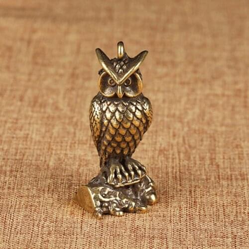 Miniature Brass Owl Animal Figurine for DIY Jewelry Keychain Pendant Arts and Crafts Antique Home Decoration