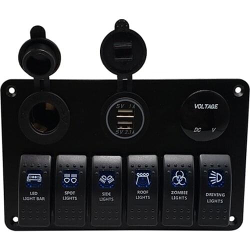 Marine Rocker Switch Panel USB Charger Voltmeter Socket Car Cigarette Lighter Truck Boat Rocker Switch Panel Circuit Breaker