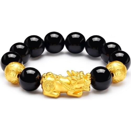 Men Bracelets Bangles Bracelet Sandy Gold Beads Luck Wealth Obsidian Pixiu Bracelet 2021 Fashion Jewelry Gifts Wholesale