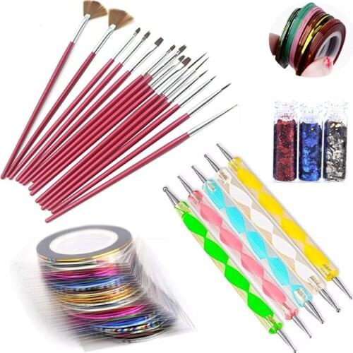 Nail Brush Set 15 Pcs Body Paint Brushes Dotting Pens Sequin Nylon Hair Painting Plastic Nail Art Drawing Brushes Dotting Tools