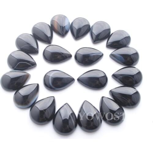 Natural Stripe Black Agates Gem Stone Teardrop Cabochon CAB No Hole Jewelry 13x18x6MM 20pcs/lot QU3289