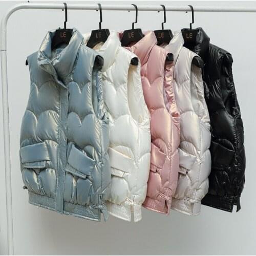 Womens New Autumn Winter Short Cotton Vest Women Jacket Glossy Sleeveless Coat Warm Ladies Winter Waistcoat