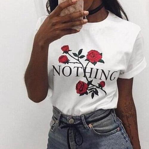 Womens Nothing Letter Rose Short Sleeve T Shirts Women Brand New Casual Tees Summer Female T Shirt Cute