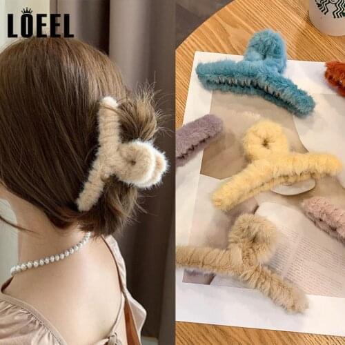New Autumn and Winter Women Hair Accessories Solid Color Plush Hairpins Alloy Hair Claws Temperament Adult Hair Clip Headdress