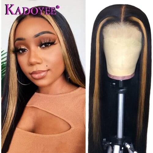 Natural Black With Highlights Blond Brown Wig 13X4 Lace Front Wig Straight Human Hair Wigs 4x4 Closure Wig Brazilian Remy 180