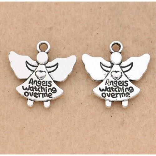 KJjewel Antique Silver Plated Angel Fairy Charms Pendants for Jewelry Making Bracelet Diy Jewelry Accessories Findings 19x19mm