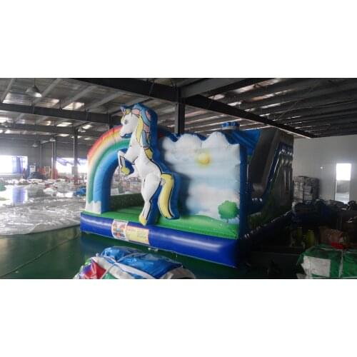 Factory sale PVC Horse Look Inflatable trampoline bouncy house with slide birthday gift for kids