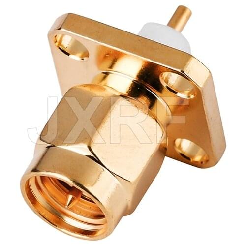 JX RF Connector 5PCS SMA Male plug RF Coax Connector solder post Cable 4-hole panel mount Gold plated