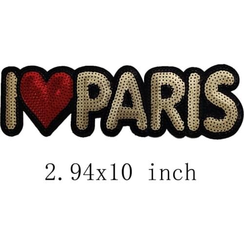 I LOVE PAIRS Letters Clothes Patches for Stripes Clothing Stickers Iron on Applique Squined patch Embroidery Badge