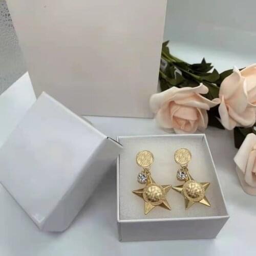 Beauty head golden stud earrings brass five-pointed star stud earrings