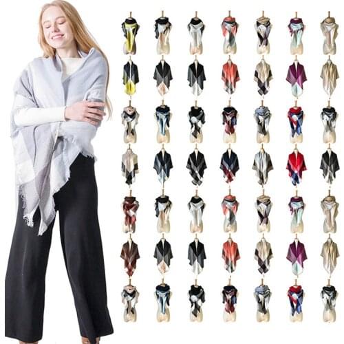 Hot Sales Fashion Square Scarf Warm Winter Scarf Women Wool Plaid Blanket Scarf Pashmina Wrap Shawls and Scarves