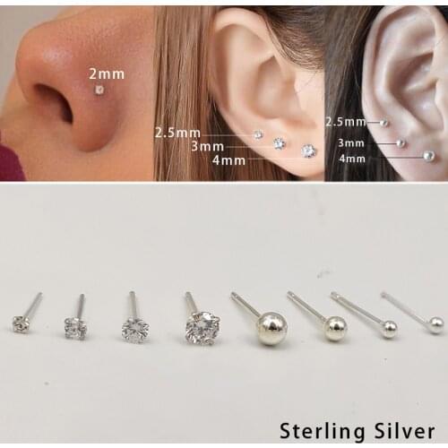 20pcs/pack 925 sterling silver crystal earrings&nose stud tiny ball Piercing body jewelry gift for women