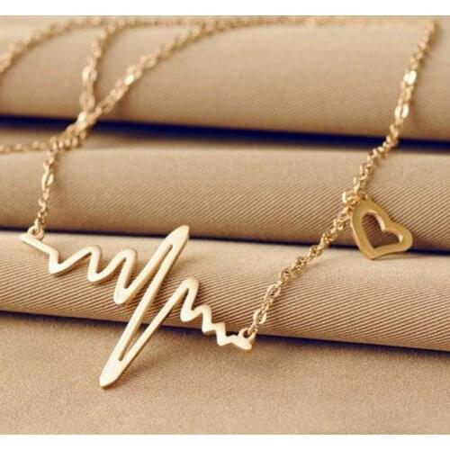Female Necklace Heartbeat Rhythm Design Heart Shape Alloy Necklace Jewelry for Women Gifts