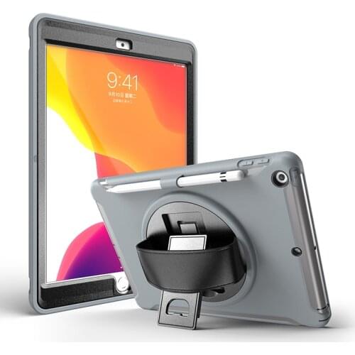 Durable Case with Swivel Hand Strap and Pen Holder for iPad 10.2 7th 2019 Shockproof Silicone Cover for iPad 10.2 2020 8th+Pen