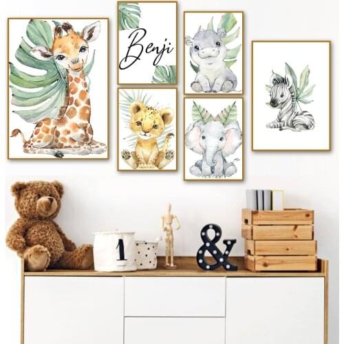 Giraffe Zebra Elephant Lion Monstera Animal Wall Art Canvas Painting Nordic Posters And Prints Wall Pictures Baby Kid Room Decor