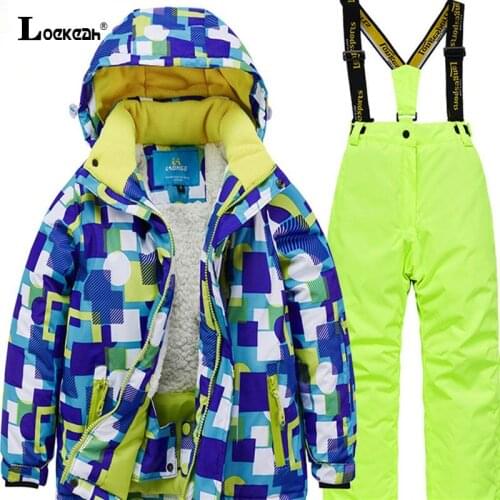 Winter Waterproof Children Skiing Snowboard Suit Jackets Pants Hooded Fleece Inside Ski Clothings Teens Kids