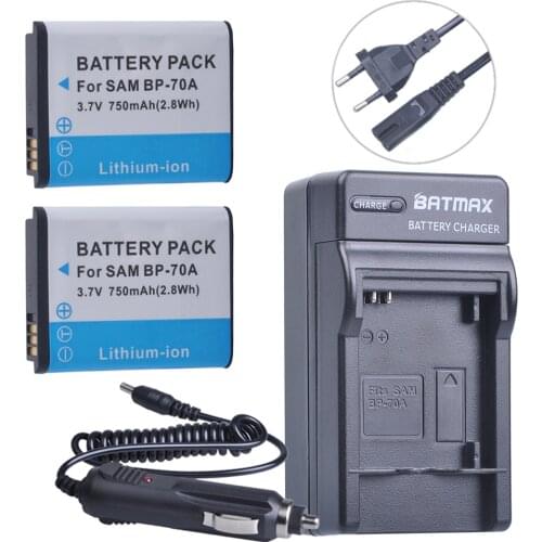 2pc BP-70A BP 70A BP70A Battery + DC Travel and Car Charger Adapter for Samsung ST95 ST100 ST6500 SL50 SL600 TL205 WB30F WB35F