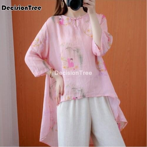 2021 national trend women flower print top basic shirt chinese traditional style shirt female hanfu elegant cheongsam tops