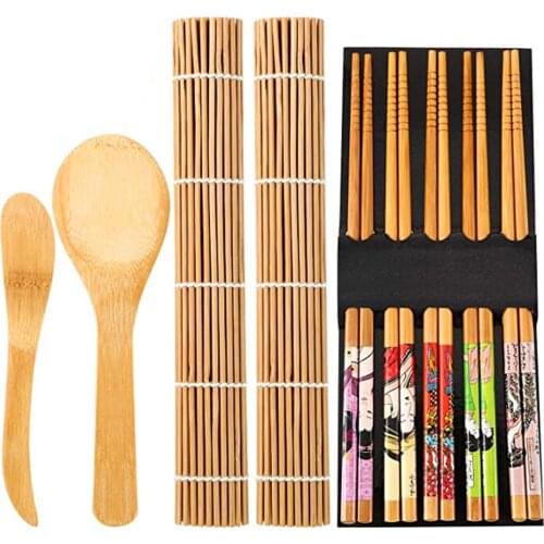 5Pcs/Set DIY Sushi Maker Bamboo Sushi Rolling Kit Rice Mold Chef kitchen Easy Sushi Making Tools Chopsticks Spoon Sushi Blade
