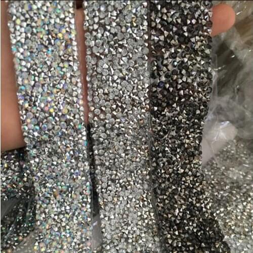 5yds Beaded Rhinestons Trim Iron On Diamond Crystal Ribbon Wrap Dress Trim Sewing Accessories DIY Wedding Cake Party Decorations