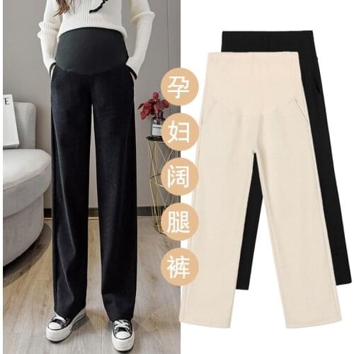 6085# Autumn Corduroy Maternity Pants Wide Leg Loose Elastic Waist belly Pants Clothes for Pregnant Women Casual Pregnancy