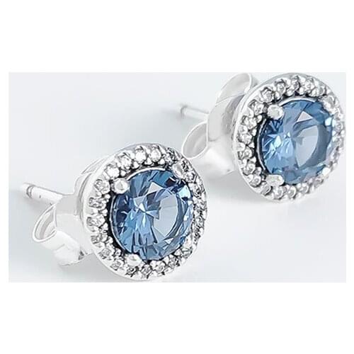 Authentic S925 Sterling Silver Pan Earring Classic Blue Bright Earrings For Women Wedding Party Gift Fashion Jewelry