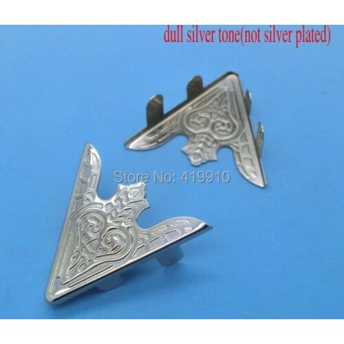 Free Shipping-Book Scrapbooking Albums Menus Folders Triangle Silver Tone Pattern Carved 3.3cmx3cm, 50PCs M01395
