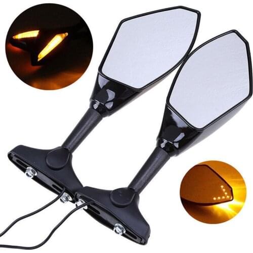2PCS Motorcycle LED Rear View Mirror Side Mirrors With Turn Signal light For Yamaha YZF R1 R6 FZ1 FZ6 600R R3