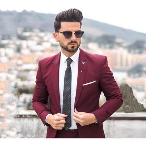 Burgundy Business Men Suits for Wedding Suits Casual Man Jacket Groom Tuxedos Best Man Blazer 2Piece Slim Fit Costume Homme