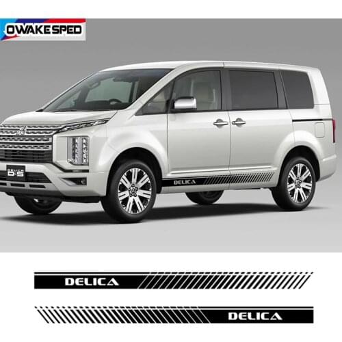 For Mitsubishi Delica D5 L400 MPV 4-motion Style Sport Stripes Car Door Side Skirt Sticker 2 pcs Auto Body Decor Vinyl Decals